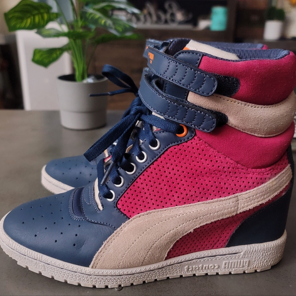 Puma Sky Wedge Navy & Fuchsia High-Top Sneakers